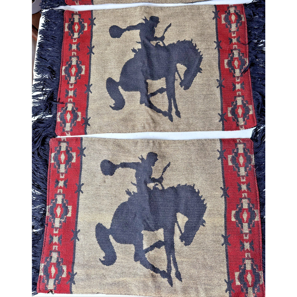Western Style Placemats Four Woven Cowboy Bronc Rider Equestrian Southwestern